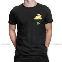 Pocket Isabelle New Leaf T Shirts for Men Cotton Vintage T-Shirt Animal Crossing Video Games Tees Short Sleeve Clothes Party