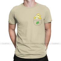 Pocket Isabelle New Leaf T Shirts for Men Cotton Vintage T-Shirt Animal Crossing Video Games Tees Short Sleeve Clothes Party